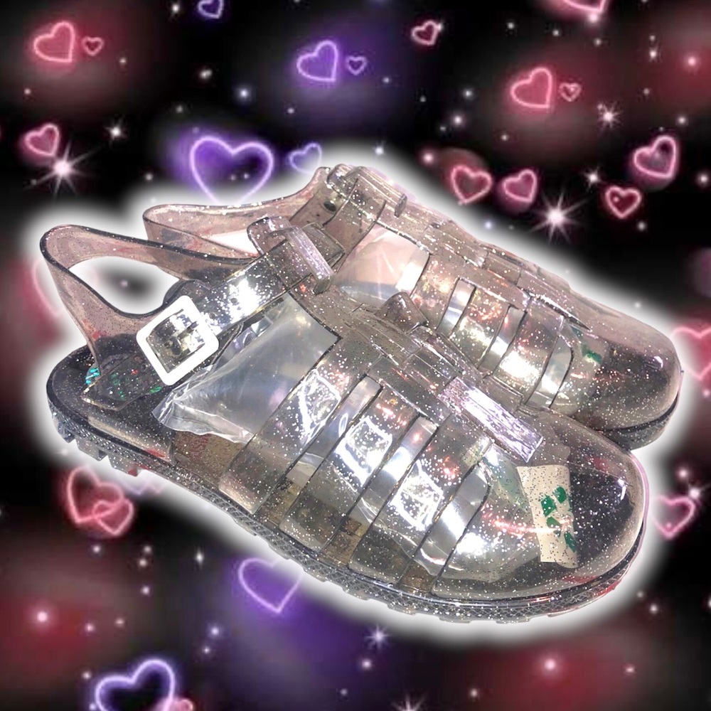 Dark grey glittery transparent jelly sandals for women